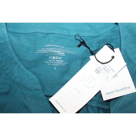 Neon Buddha Womens Teal Feeling Festive Shirt S NWT FLAW - Picture 8 of 8